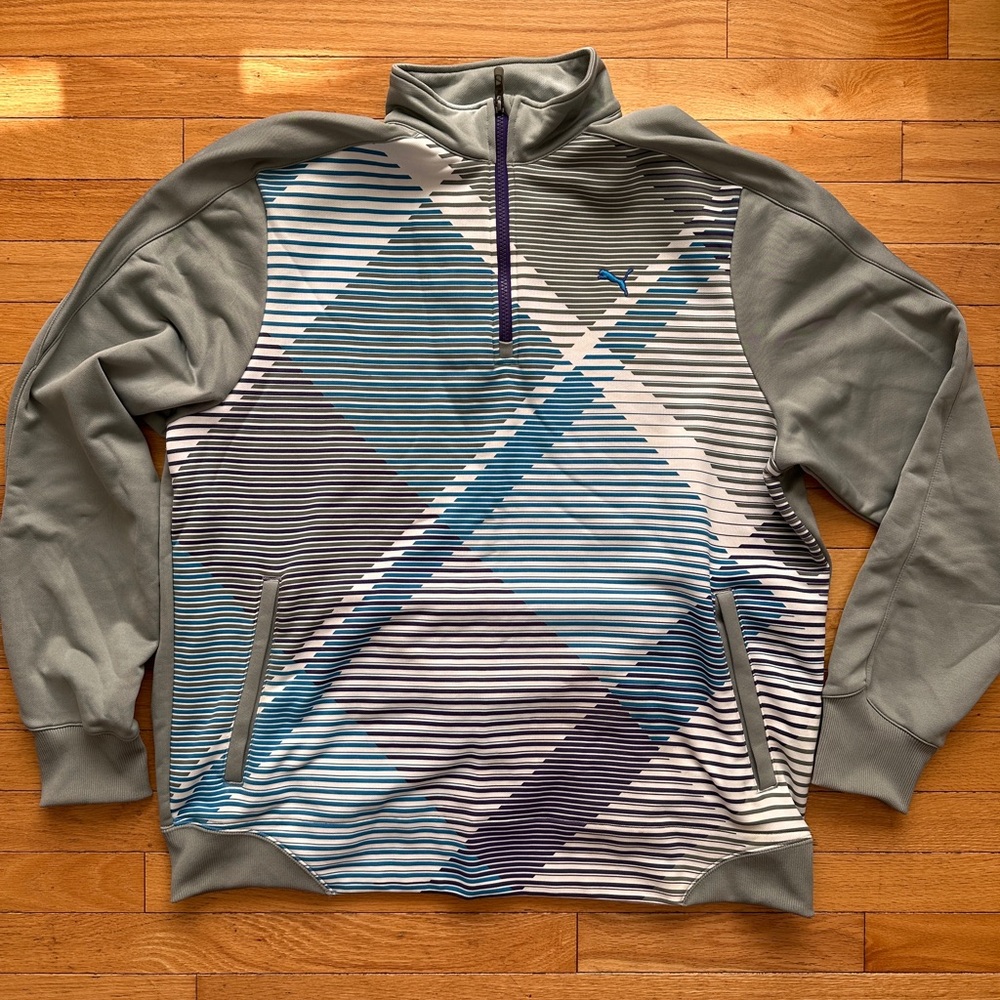 Puma Men's Gray and Blue Quarter Zip
